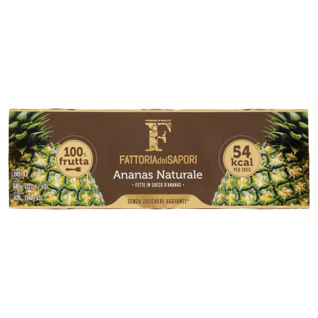 Fattoria dei Sapori Ananas Naturale Fette in Succo d'Ananas 3 x 227 g
