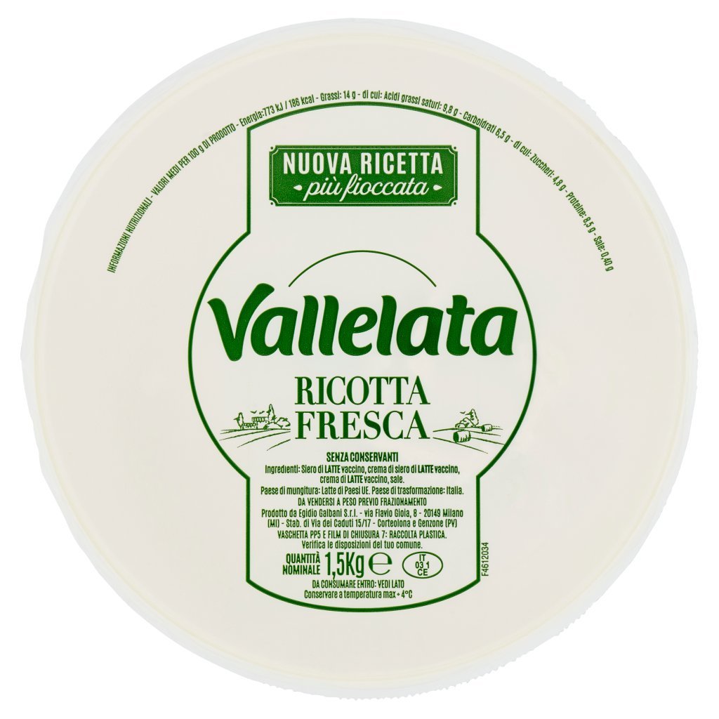 Vallelata Ricotta Fresca 1,5 Kg