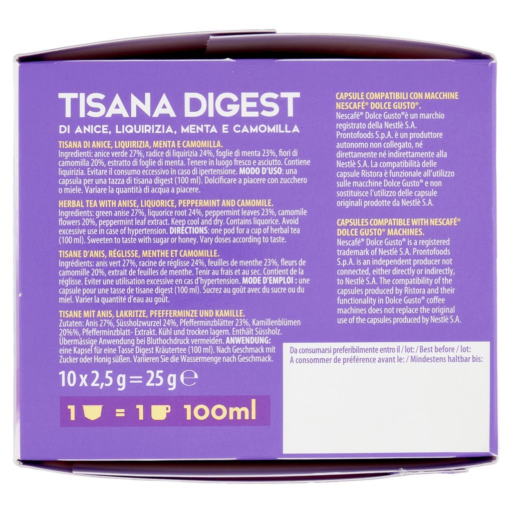 Ristora Tisana Digest Capsule Compatibili con Macchine Nescafè Dolce Gusto 10 x 2,5 g