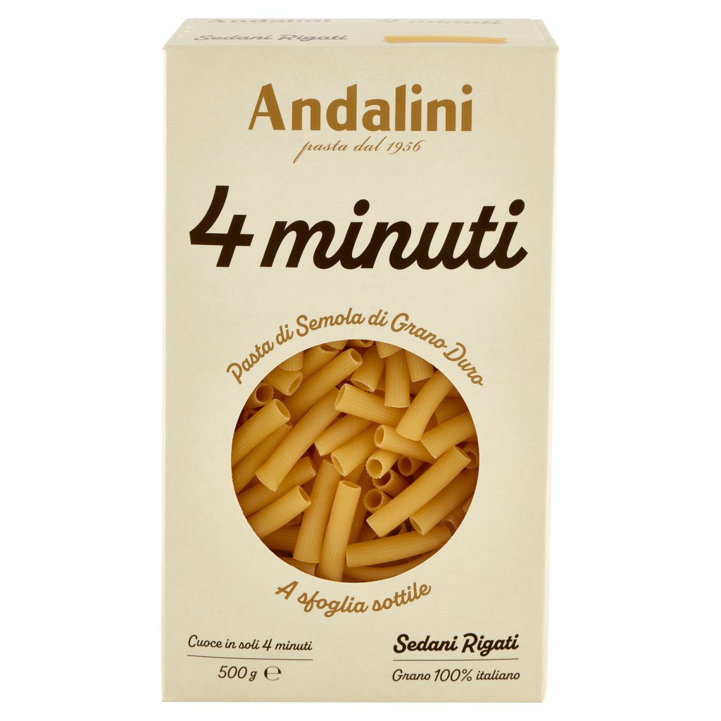 Andalini 4 Minuti Pasta di Semola di Grano Duro a Sfoglia Sottile Sedani Rigati