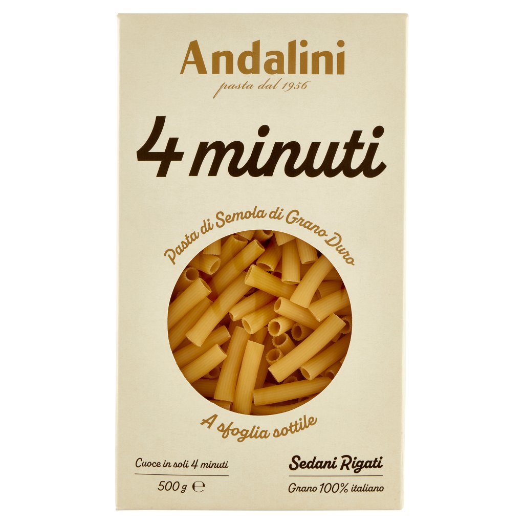 Andalini 4 Minuti Pasta di Semola di Grano Duro a Sfoglia Sottile Sedani Rigati