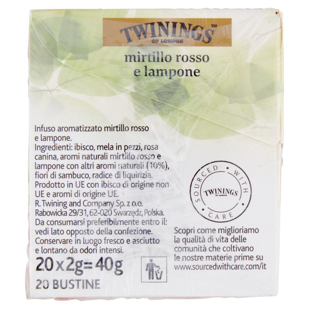 Twinings Infuso Aromatizzato Mirtillo Rosso e Lampone 20 x 2 g