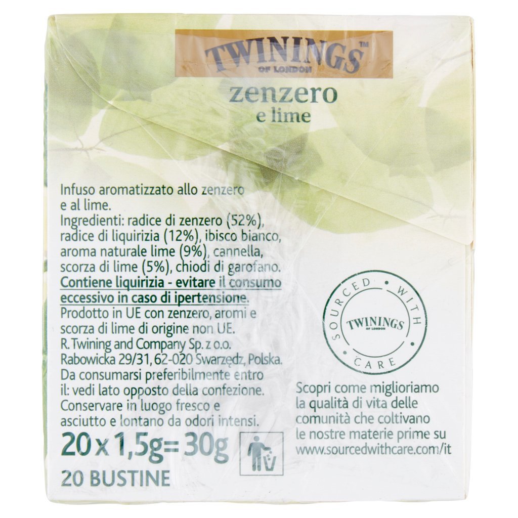 Twinings Infuso Aromatizzato Zenzero e Lime 20 x 1,5 g