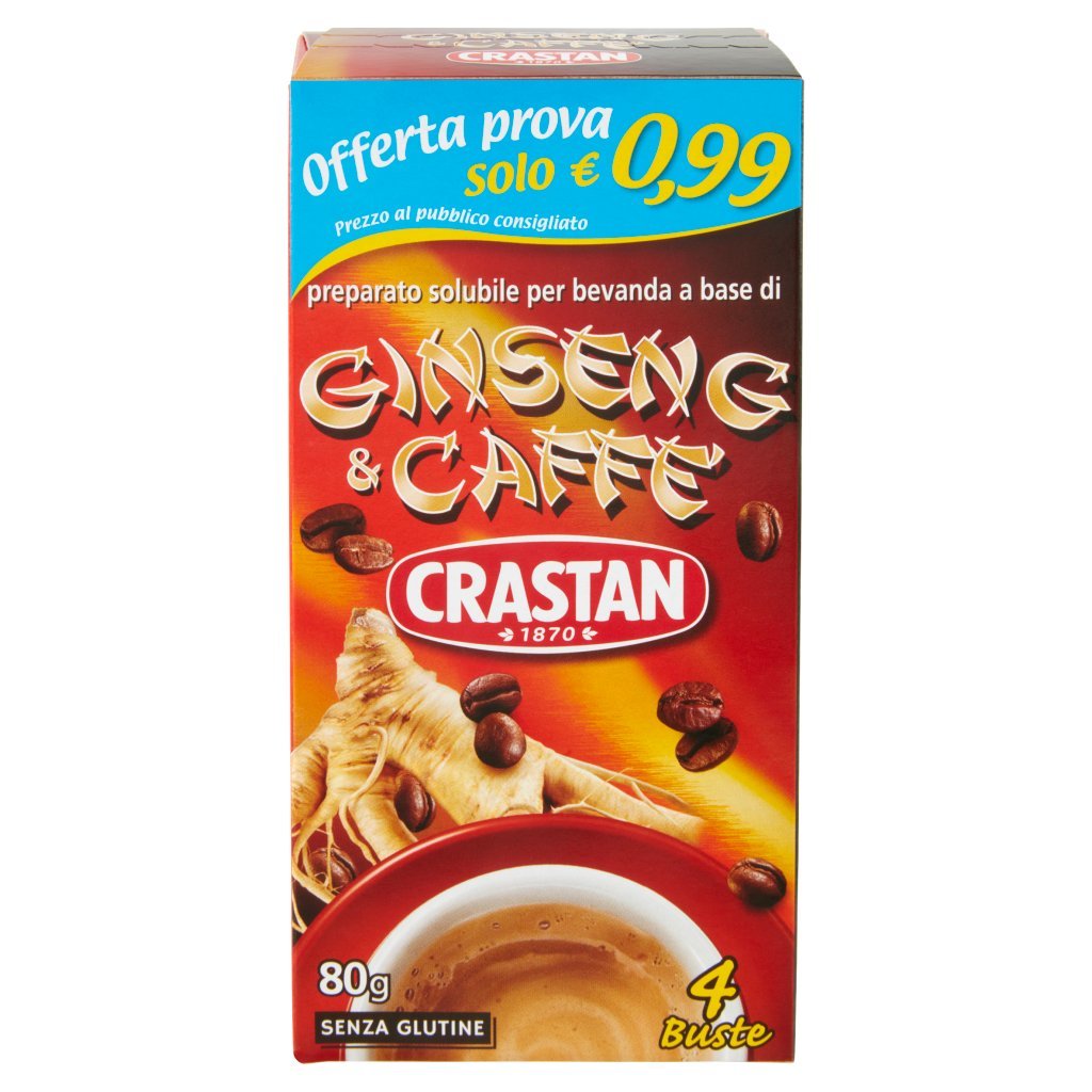 Crastan Preparato Solubile per Bevanda a Base di Ginseng & Caffè 4 x 20 g