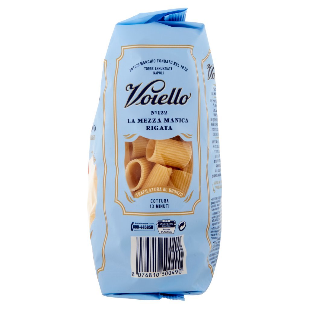 Voiello Pasta la Mezza Manica Rigata N°122 Grano Aureo 100% Italiano Trafilata Bronzo