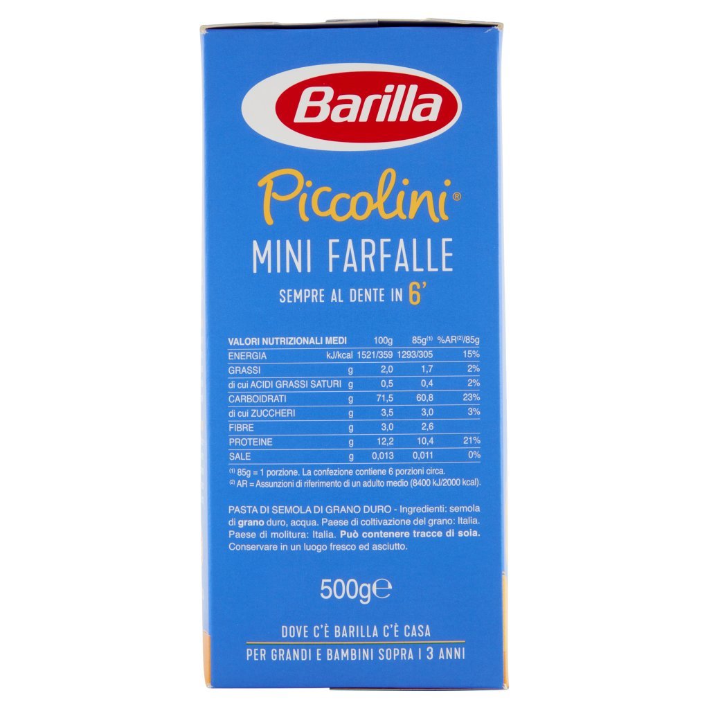 Barilla Pasta Piccolini Mini Farfalle 100% Grano Italiano