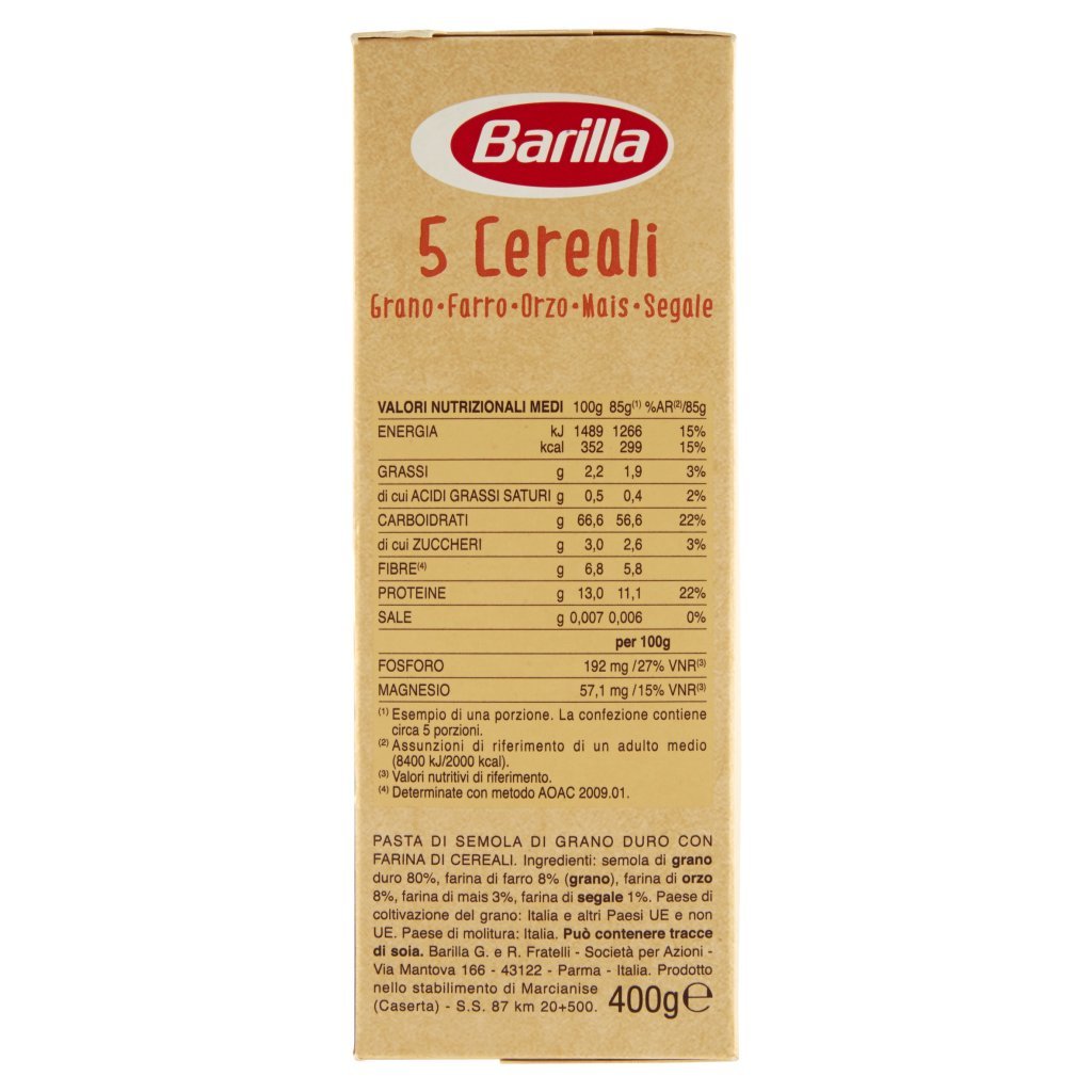 Barilla Pasta 5 Cereali Mezze Maniche Rigate Fonte di Fibre