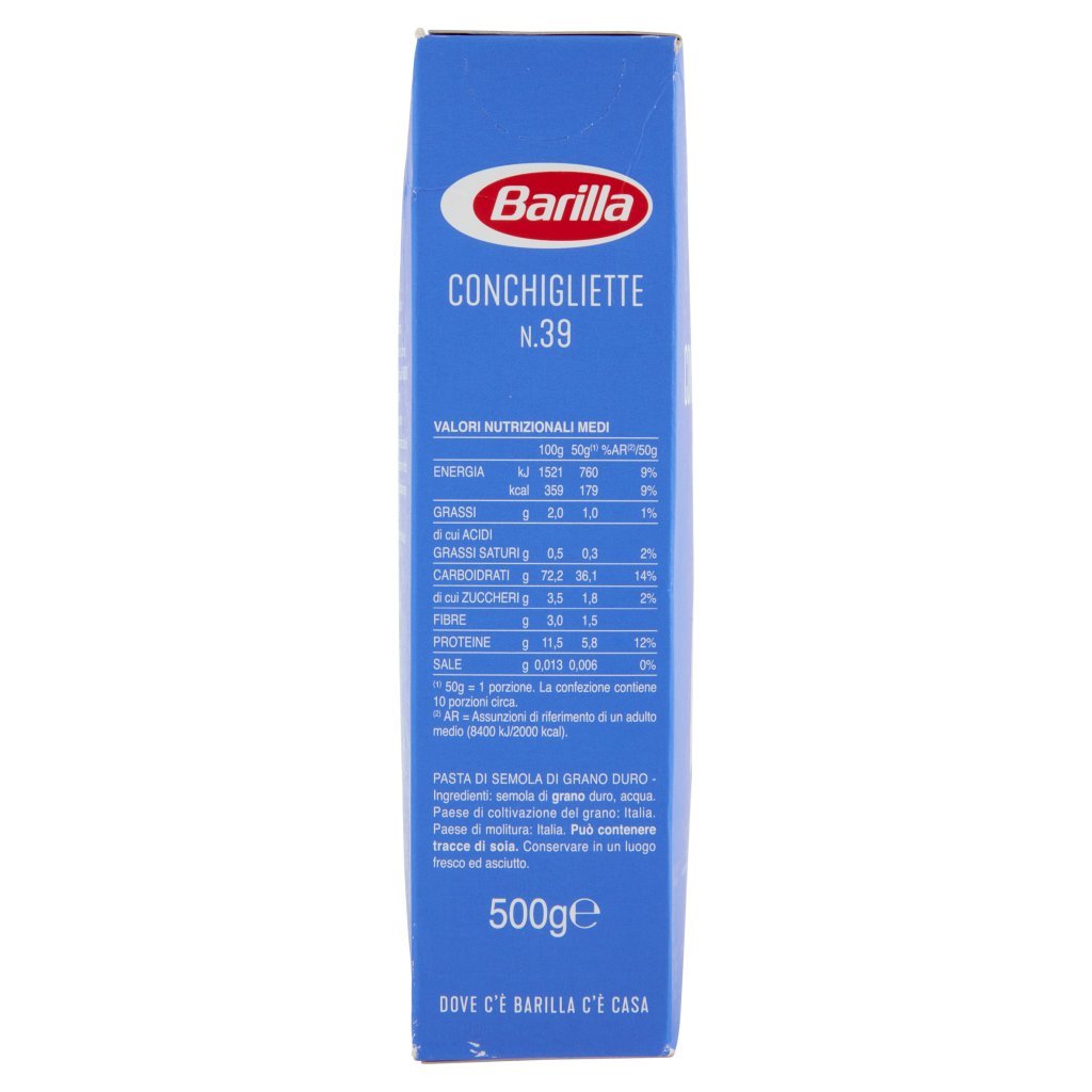 Barilla Pasta Conchigliette N.39 100% Grano Italiano