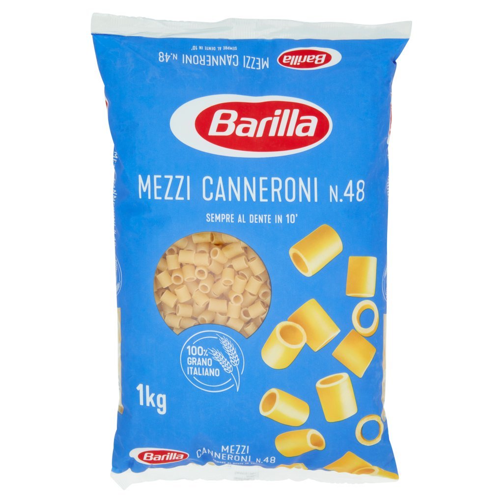 Barilla Pasta Mezzi Canneroni N.48 100% Grano Italiano Cello 1kg