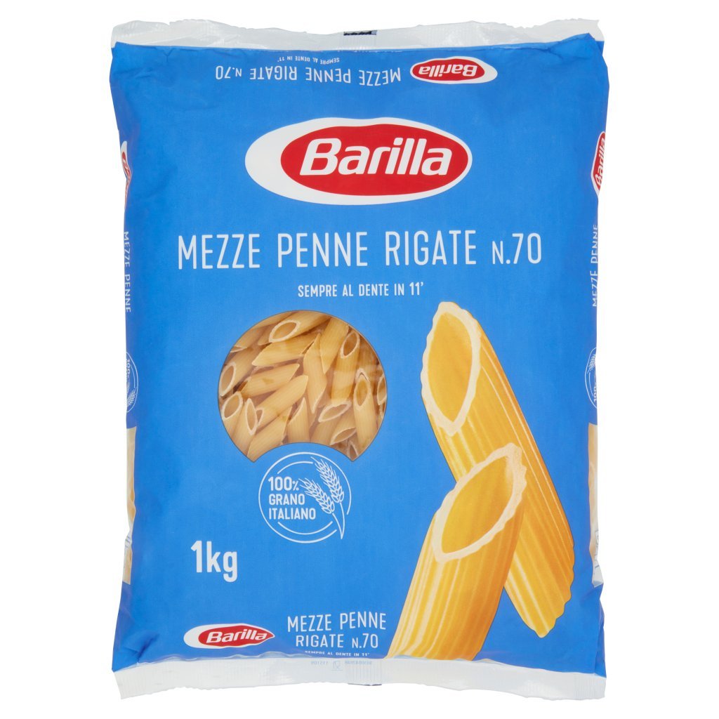Barilla Pasta Mezze Penne Rigate N.70 100% Grano Italiano Cello 1kg
