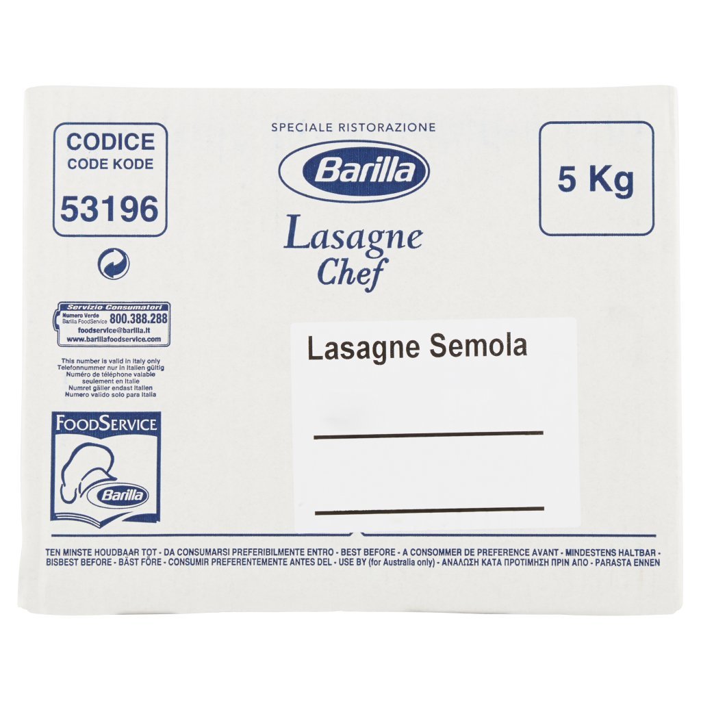 Barilla For Professionals Lasagne Pasta di Semola Catering Food Service