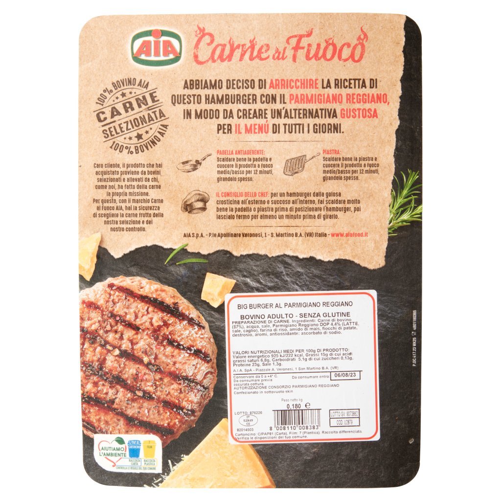 Aia Carne al Fuoco Big Burger con Parmigiano Reggiano 0,180 Kg