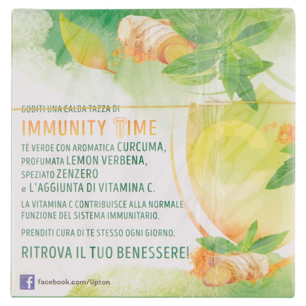 Lipton Immunity Time con Té Verde Curcuma Lemon Verbena Zenzero Aggiunta di Vitamina c 20 Filtri 30g