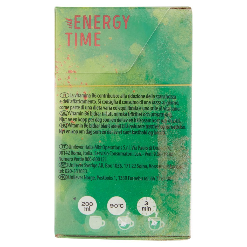 Lipton Energy Time con Tè Verde, Guaranà, Cannella, Cardamomo e Vitamina B6 20 Filtri