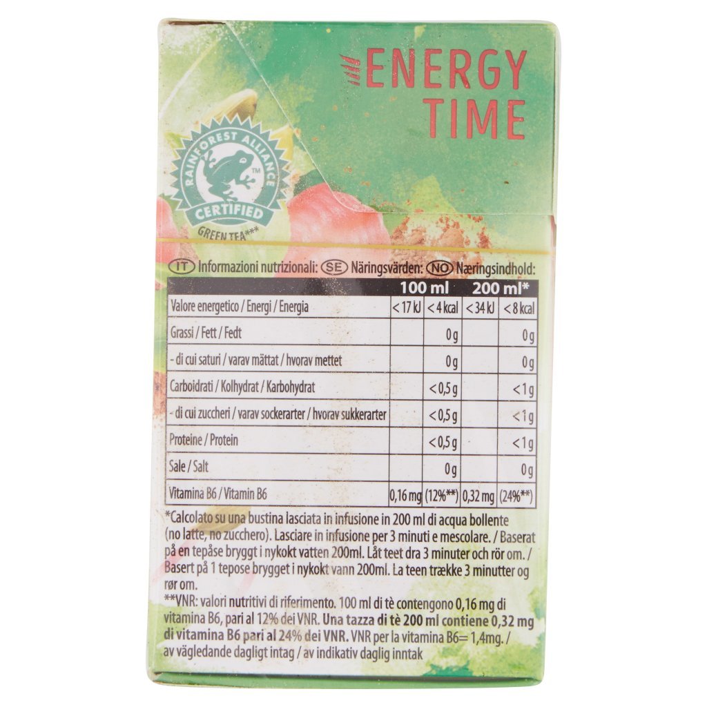 Lipton Energy Time con Tè Verde, Guaranà, Cannella, Cardamomo e Vitamina B6 20 Filtri