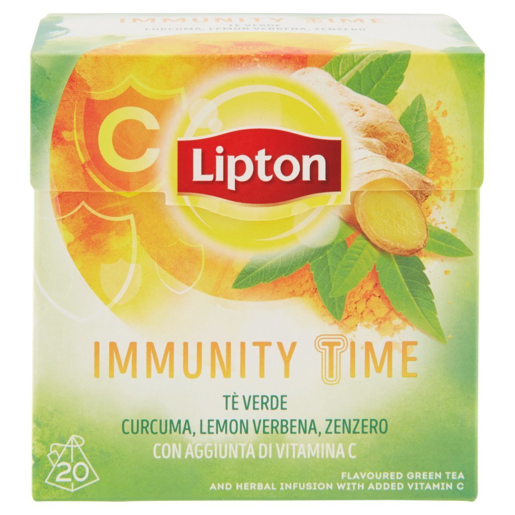 Lipton Immunity Time con Té Verde Curcuma Lemon Verbena Zenzero Aggiunta di Vitamina c 20 Filtri 30g