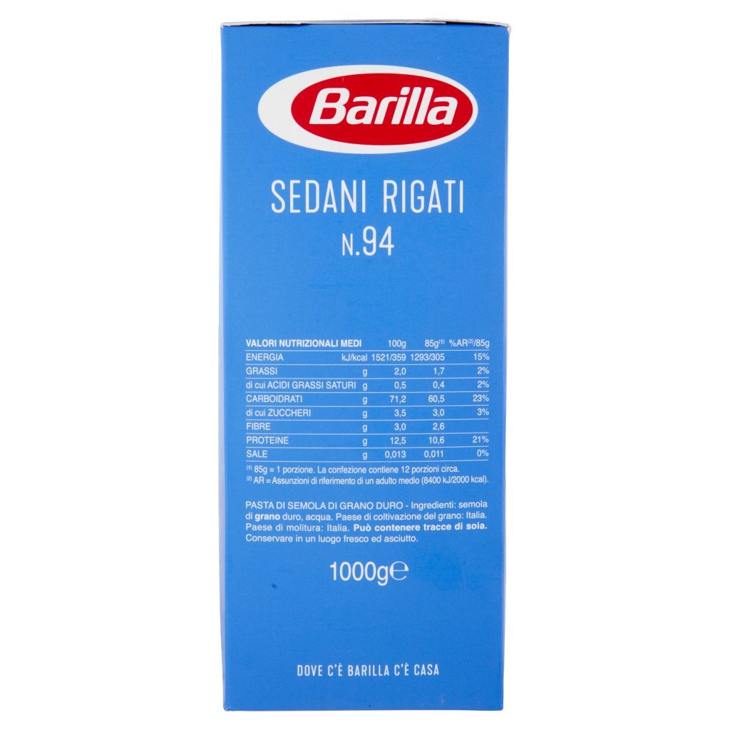 Barilla Pasta Sedani Rigati N.94 100% Grano Italiano 1kg