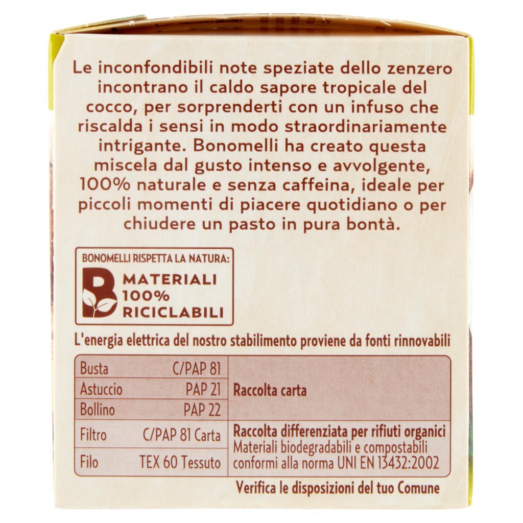 Bonomelli Infusi Gustosi 100% Naturali Cocco e Zenzero 10 Filtri