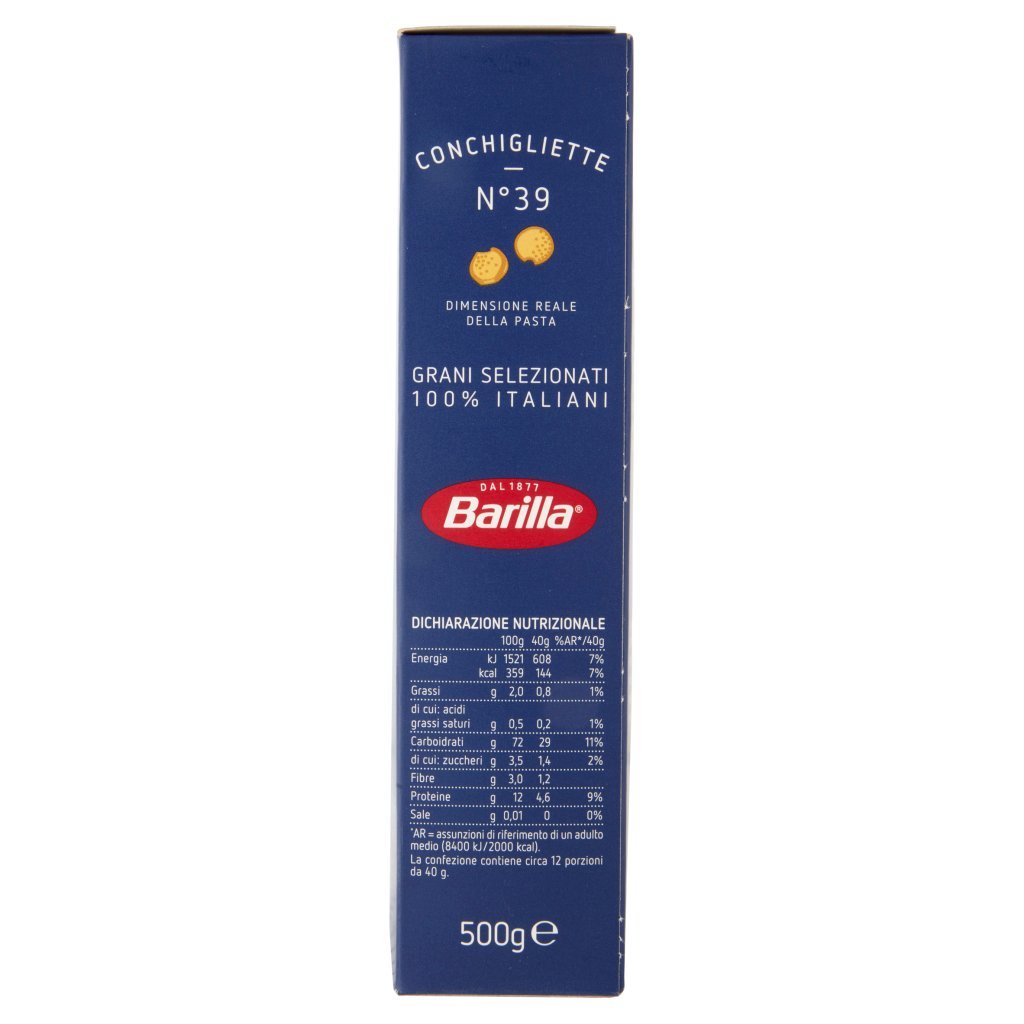 Barilla Pasta Conchigliette N.39 100% Grano Italiano