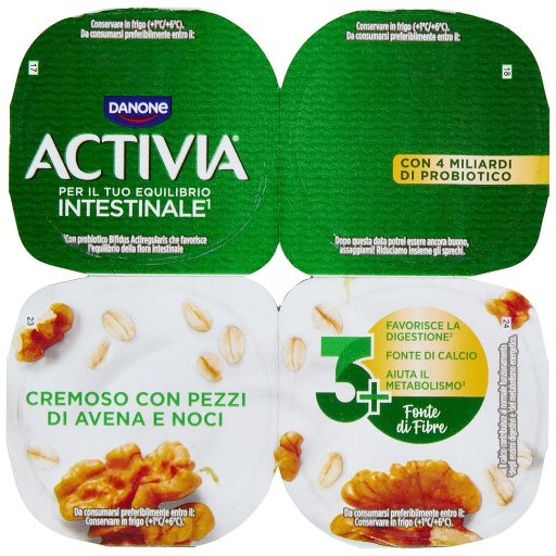 Activia Fibre Yogurt con Probiotico Bifidus, Gusto Avena e Noci, 4x125g