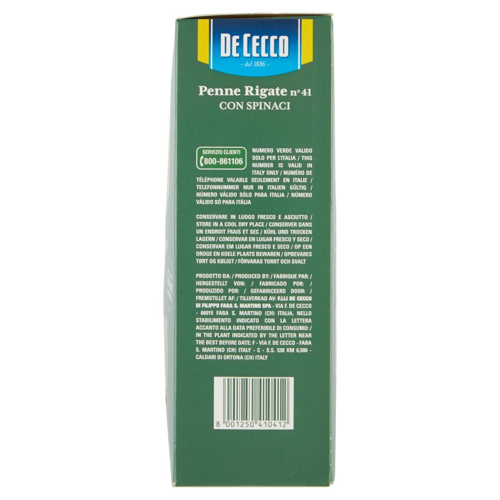 De Cecco Penne Rigate N° 41 con Spinaci