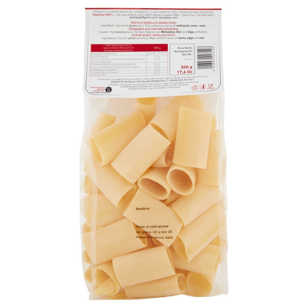 Papi Pasta di Semola di Grano Duro Paccheri