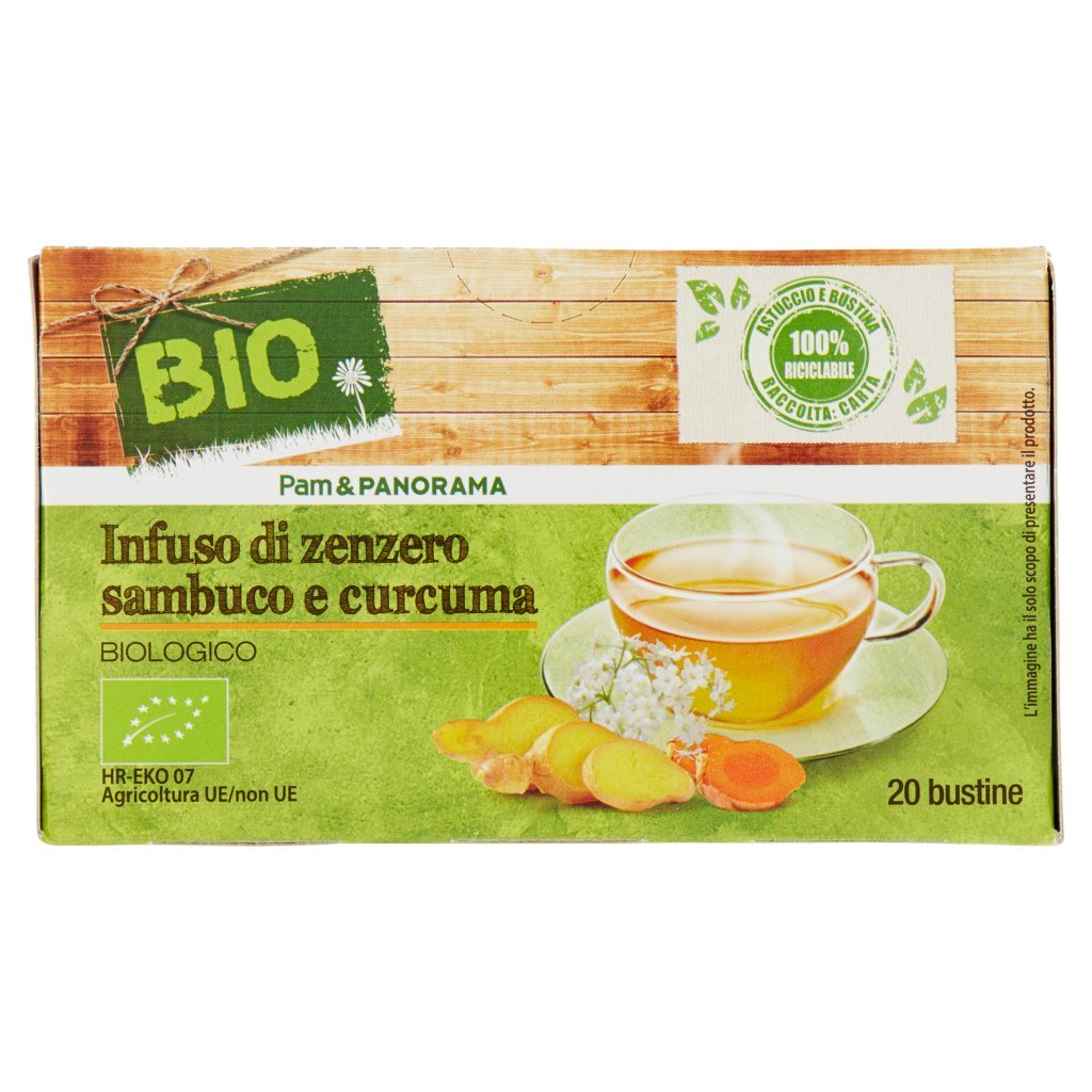 Bio Pam Panorama Bio Infuso di Zenzero Sambuco e Curcuma Biologico 20 x 1,85 g