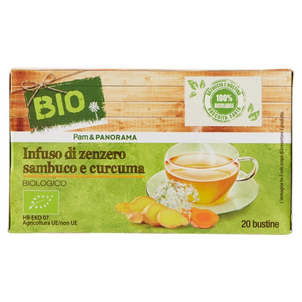 Bio Pam Panorama Bio Infuso di Zenzero Sambuco e Curcuma Biologico 20 x 1,85 g