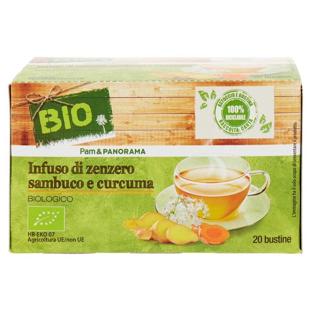 Bio Pam Panorama Bio Infuso di Zenzero Sambuco e Curcuma Biologico 20 x 1,85 g