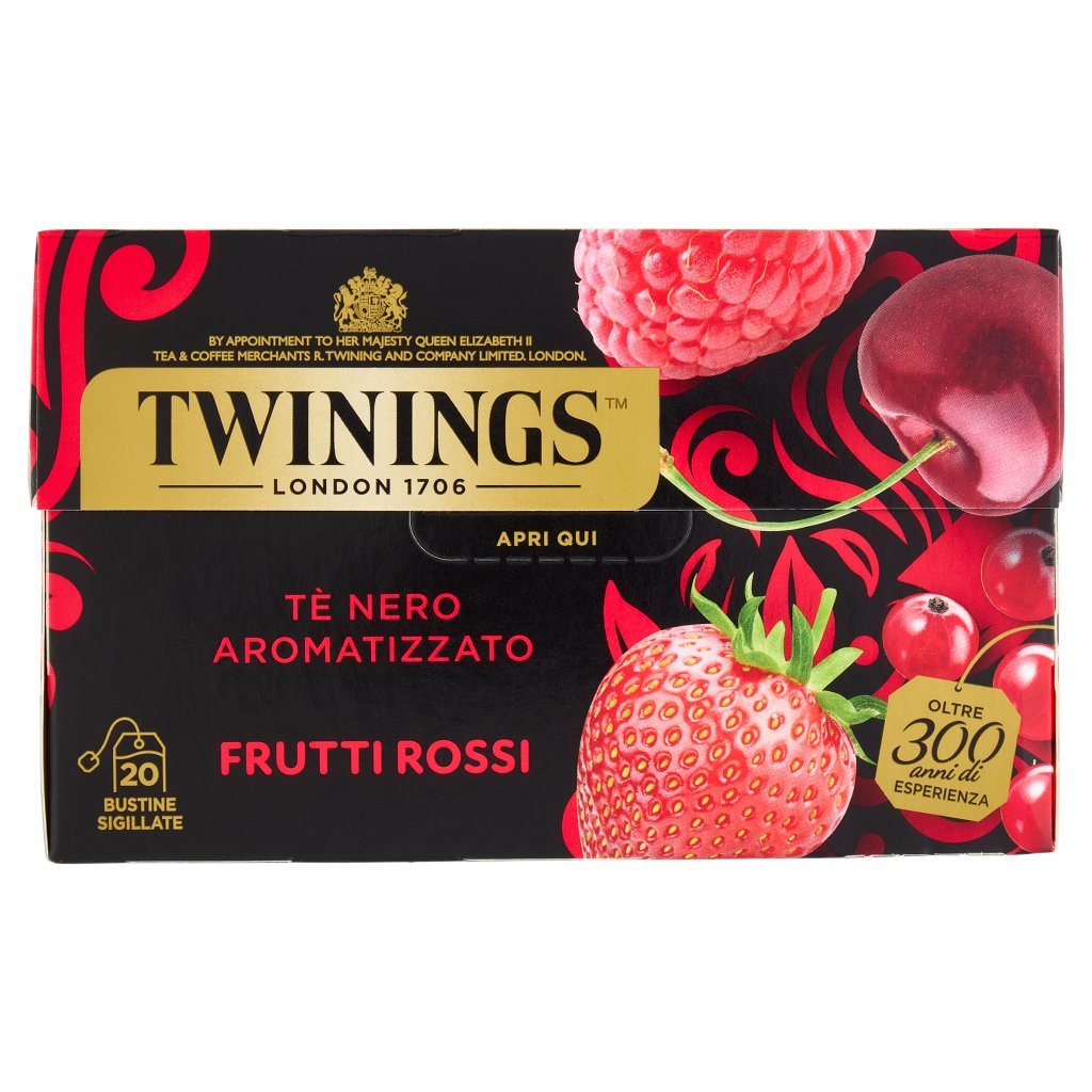 Twinings Frutti Rossi Tè Nero Aromatizzato alla Fragola, Ciliegia, Ribes Lampone 20 Filtri The