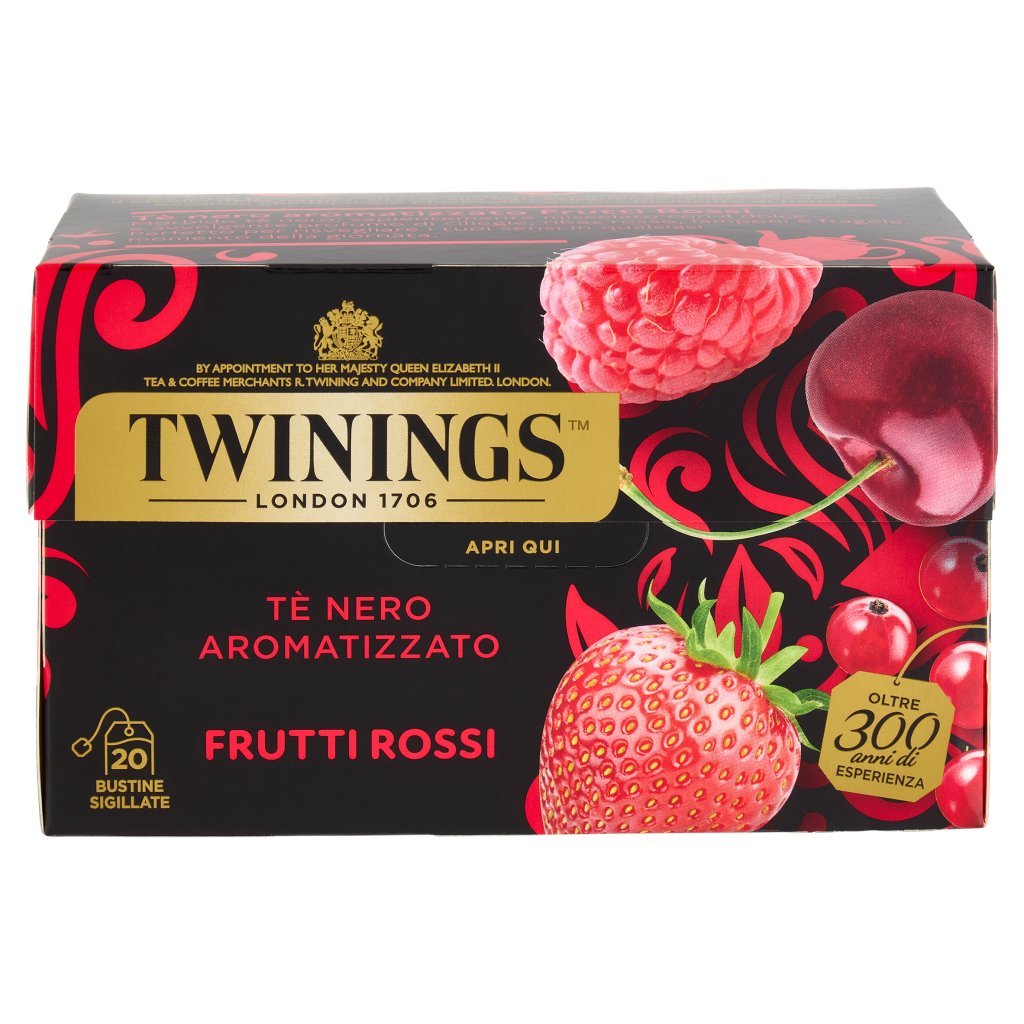 Twinings Frutti Rossi Tè Nero Aromatizzato alla Fragola, Ciliegia, Ribes Lampone 20 Filtri The