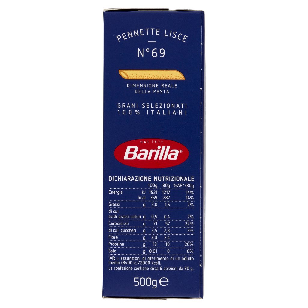 Barilla Pasta Pennette Lisce N.69 100% Grano Italiano