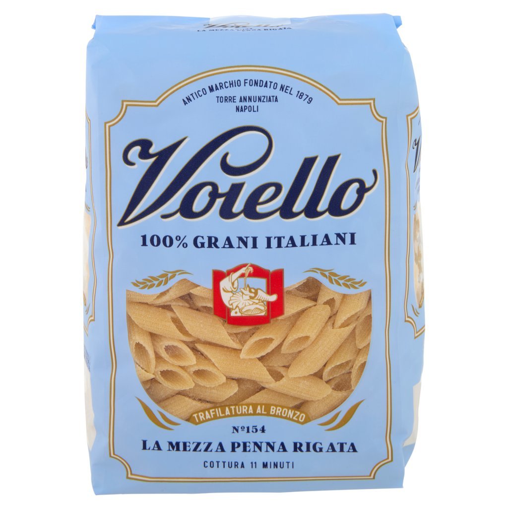 Voiello Pasta la Mezza Penna Rigata N°154 Grani 100% Italiani Trafilata Bronzo