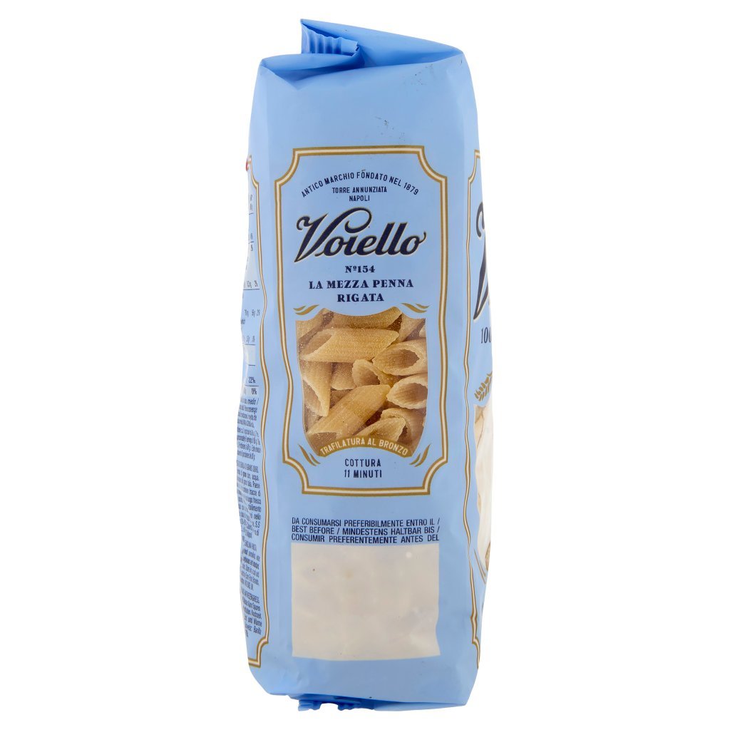 Voiello Pasta la Mezza Penna Rigata N°154 Grani 100% Italiani Trafilata Bronzo