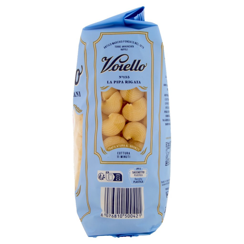 Voiello Pasta la Pipa Rigata N°135 Grani 100% Italiani Trafilata Bronzo