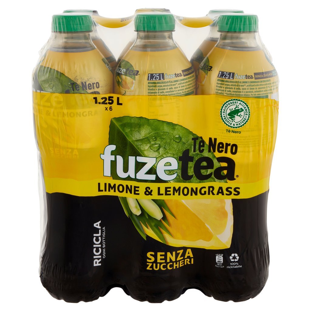 Fuze Tea Zero Fuze Tea senza Zuccheri, Tè Nero Limone con una Nota di Lemongrass Pet 6 x 1,25l