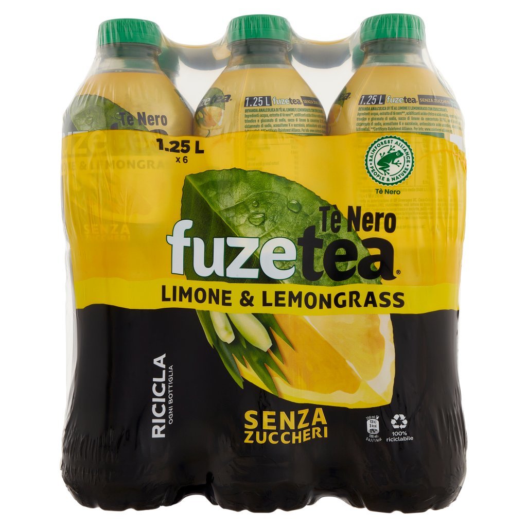 Fuze Tea Zero Fuze Tea senza Zuccheri, Tè Nero Limone con una Nota di Lemongrass Pet 6 x 1,25l