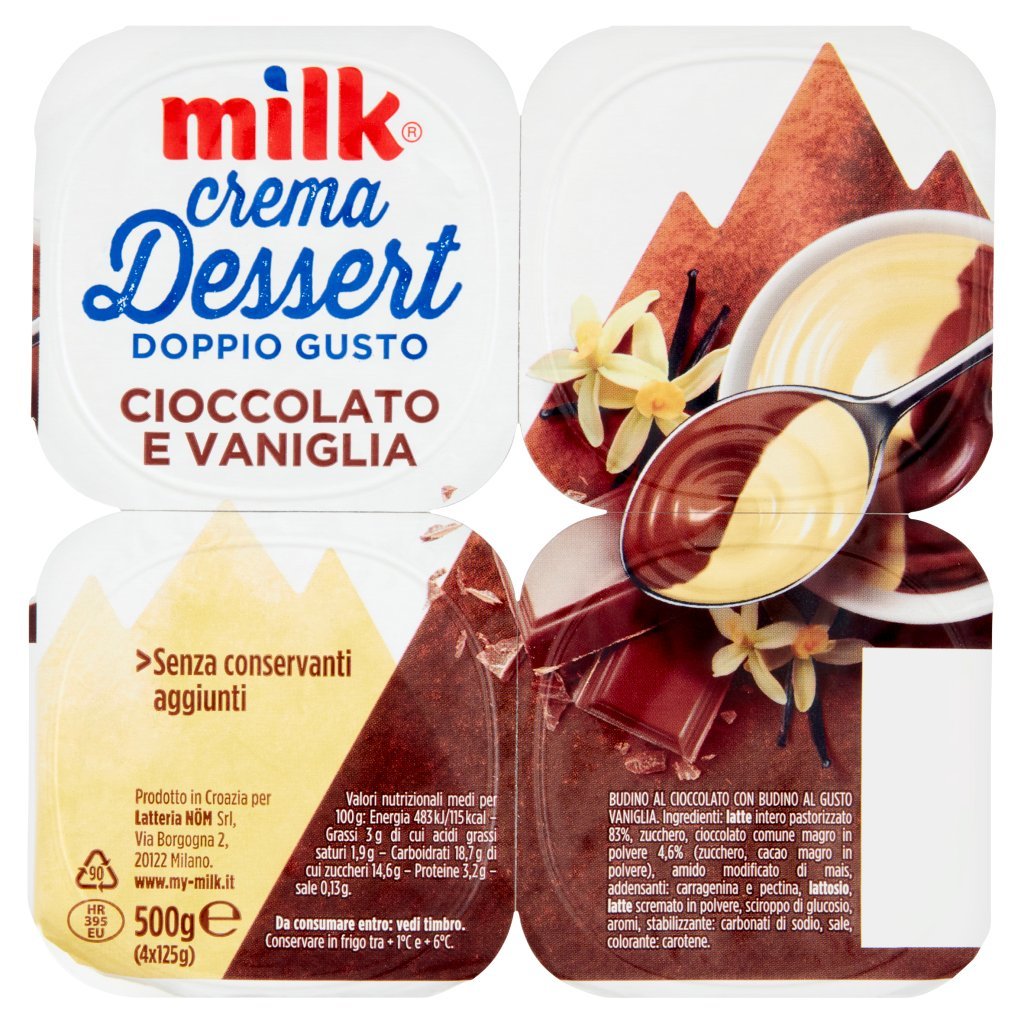 Milk Milk Crema Dessert Doppio Gusto Cioccolato e Vaniglia 4 x 125 g