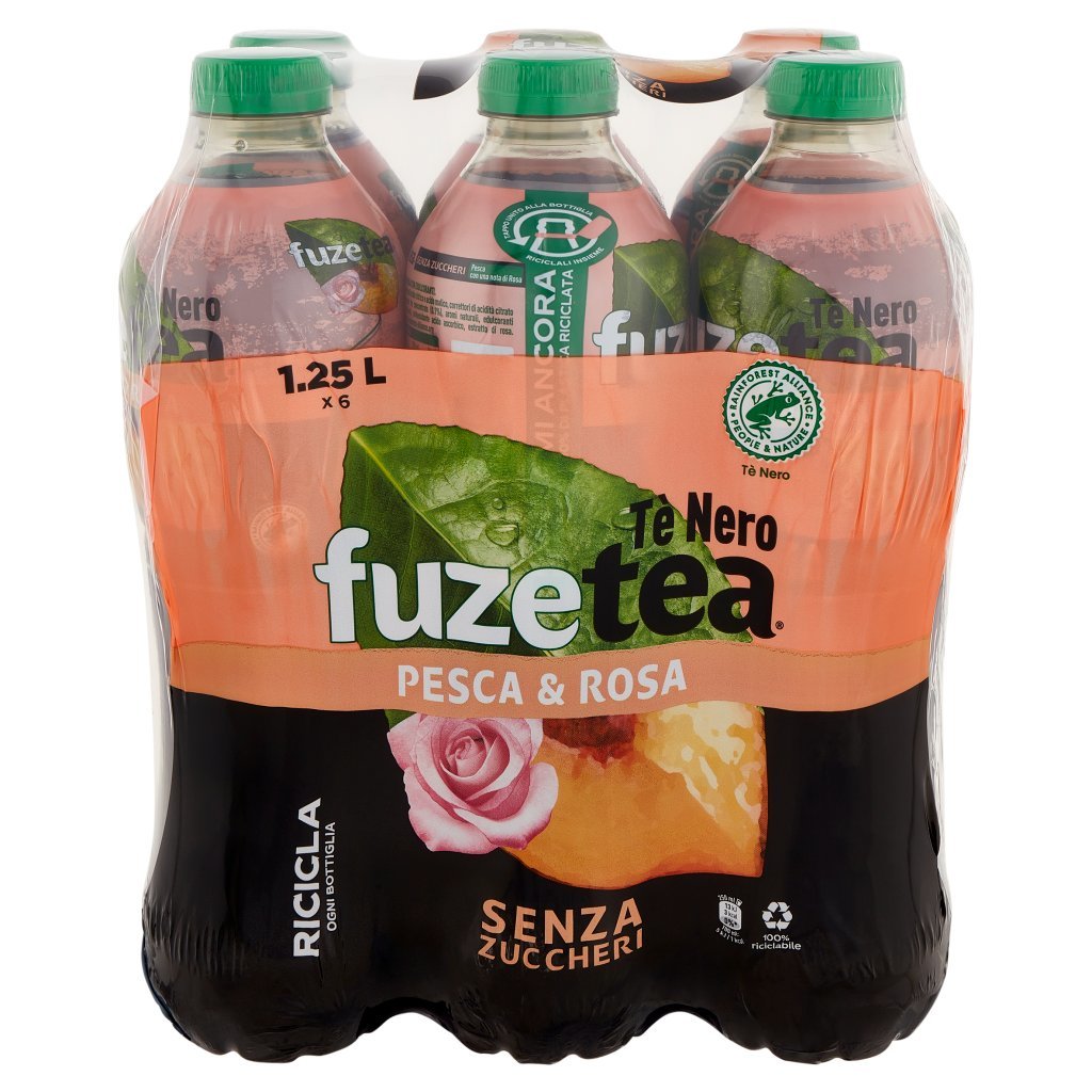 Fuze Tea Zero Fuze Tea senza Zuccheri, Tè Nero Pesca con una Nota di Rosa Pet 6 x 1,25l