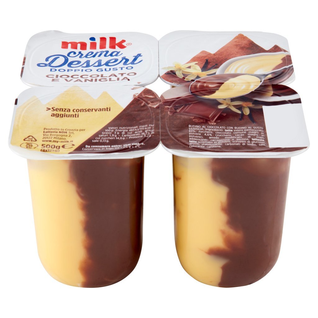 Milk Milk Crema Dessert Doppio Gusto Cioccolato e Vaniglia 4 x 125 g