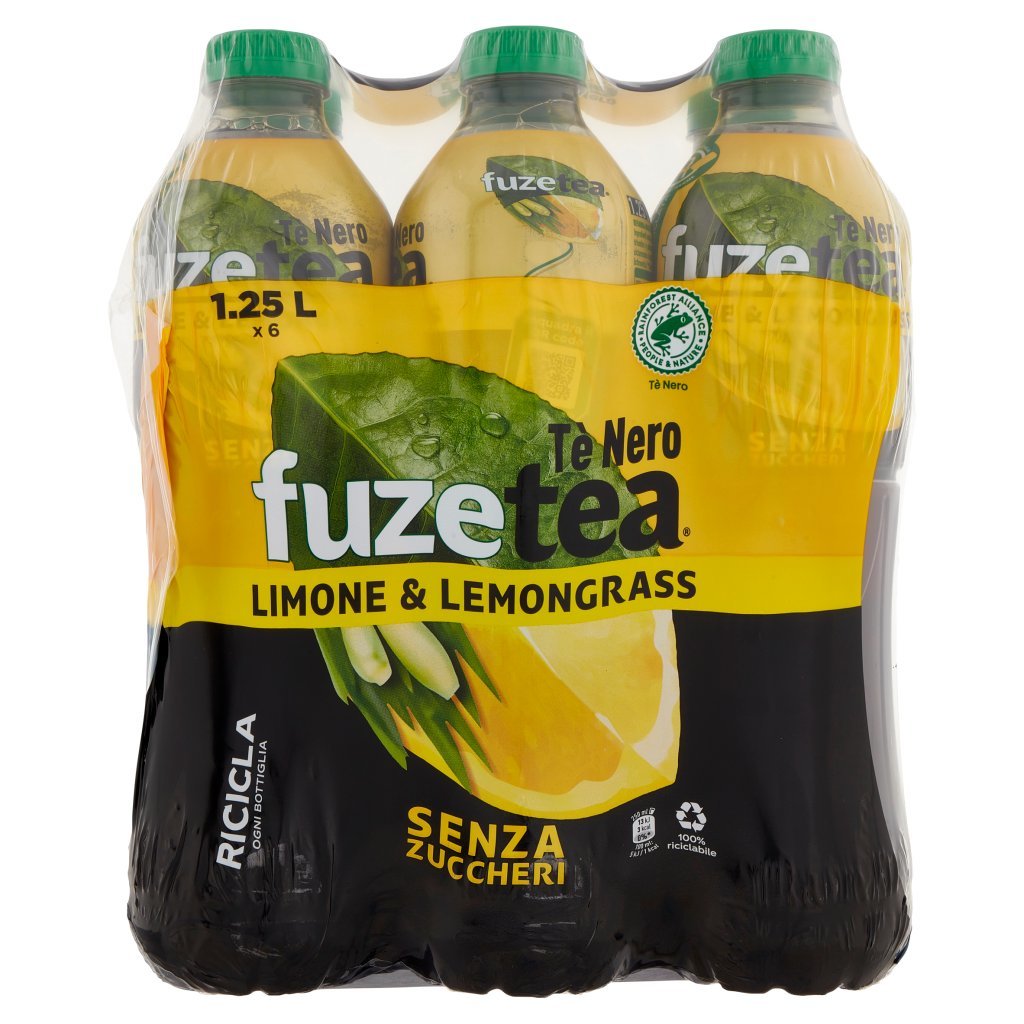 Fuze Tea Zero Fuze Tea senza Zuccheri, Tè Nero Limone con una Nota di Lemongrass Pet 6 x 1,25l