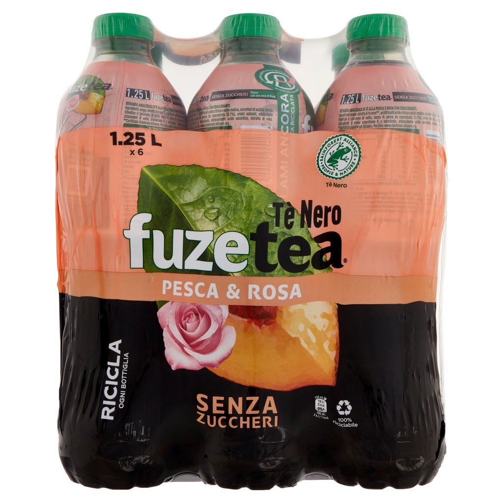 Fuze Tea Zero Fuze Tea senza Zuccheri, Tè Nero Pesca con una Nota di Rosa Pet 6 x 1,25l