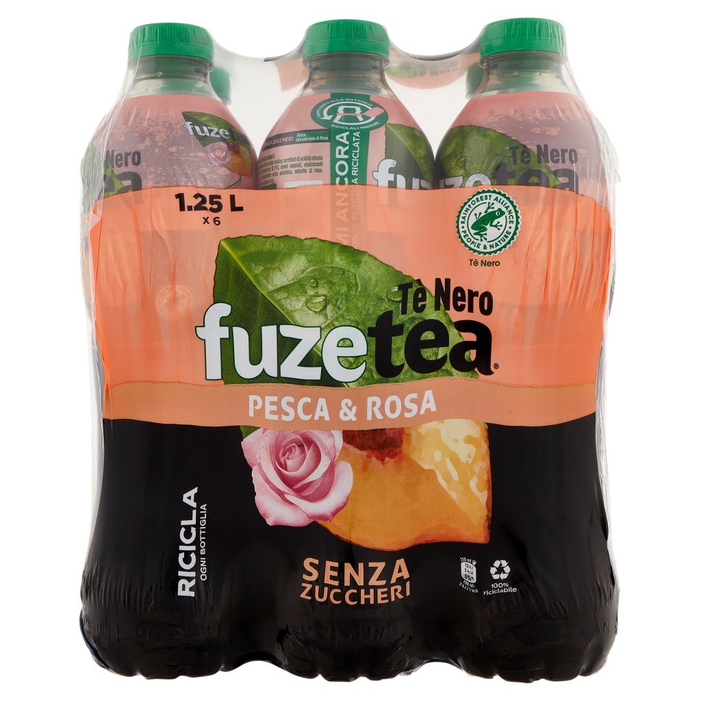 Fuze Tea Zero Fuze Tea senza Zuccheri, Tè Nero Pesca con una Nota di Rosa Pet 6 x 1,25l