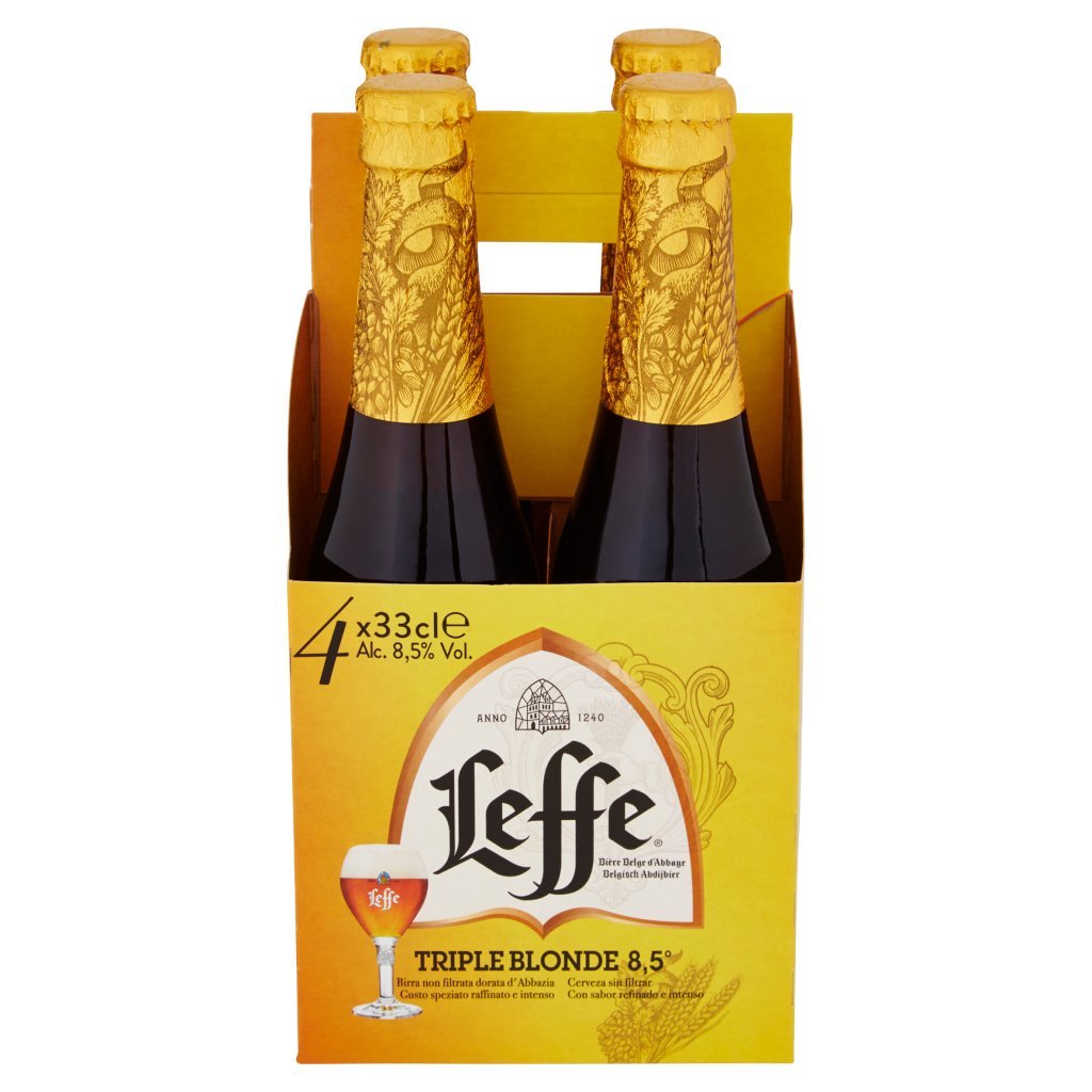 Leffe Leffe Triple Birra Dorata Belga d'Abbazia Doppio Malto Non Filtrata Bottiglia 4x33cl