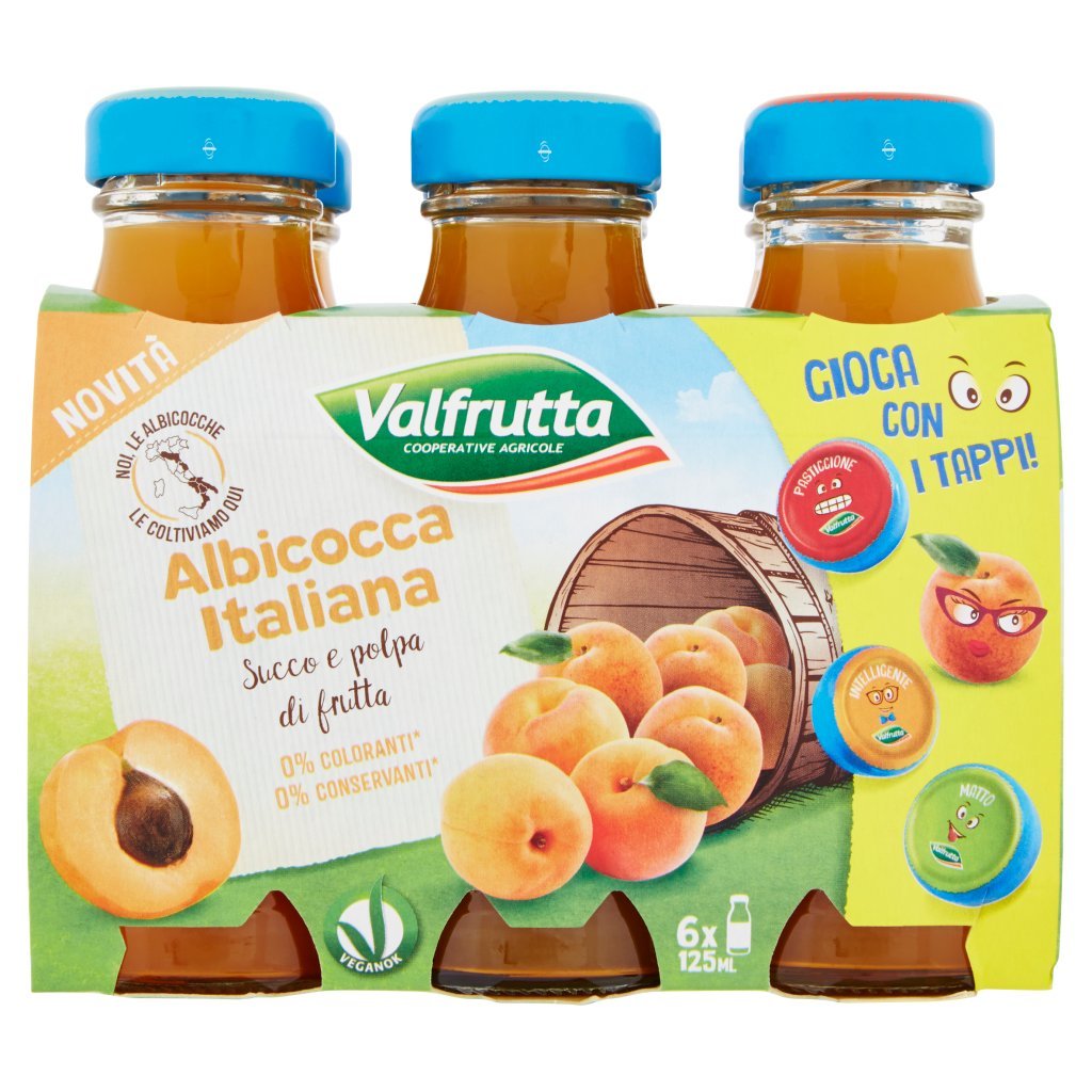 Valfrutta Albicocca Italiana Succo e Polpa di Frutta 6 x 125 Ml