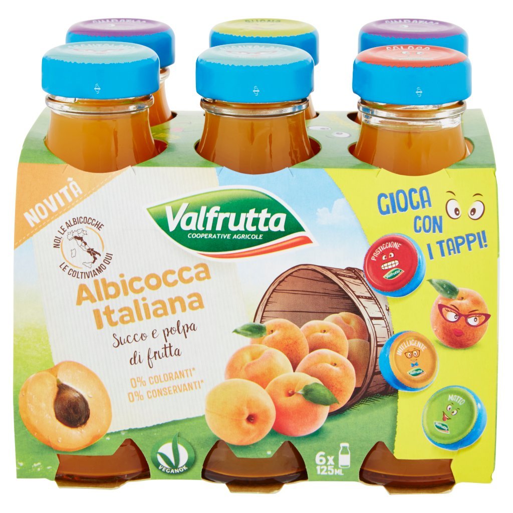 Valfrutta Albicocca Italiana Succo e Polpa di Frutta 6 x 125 Ml