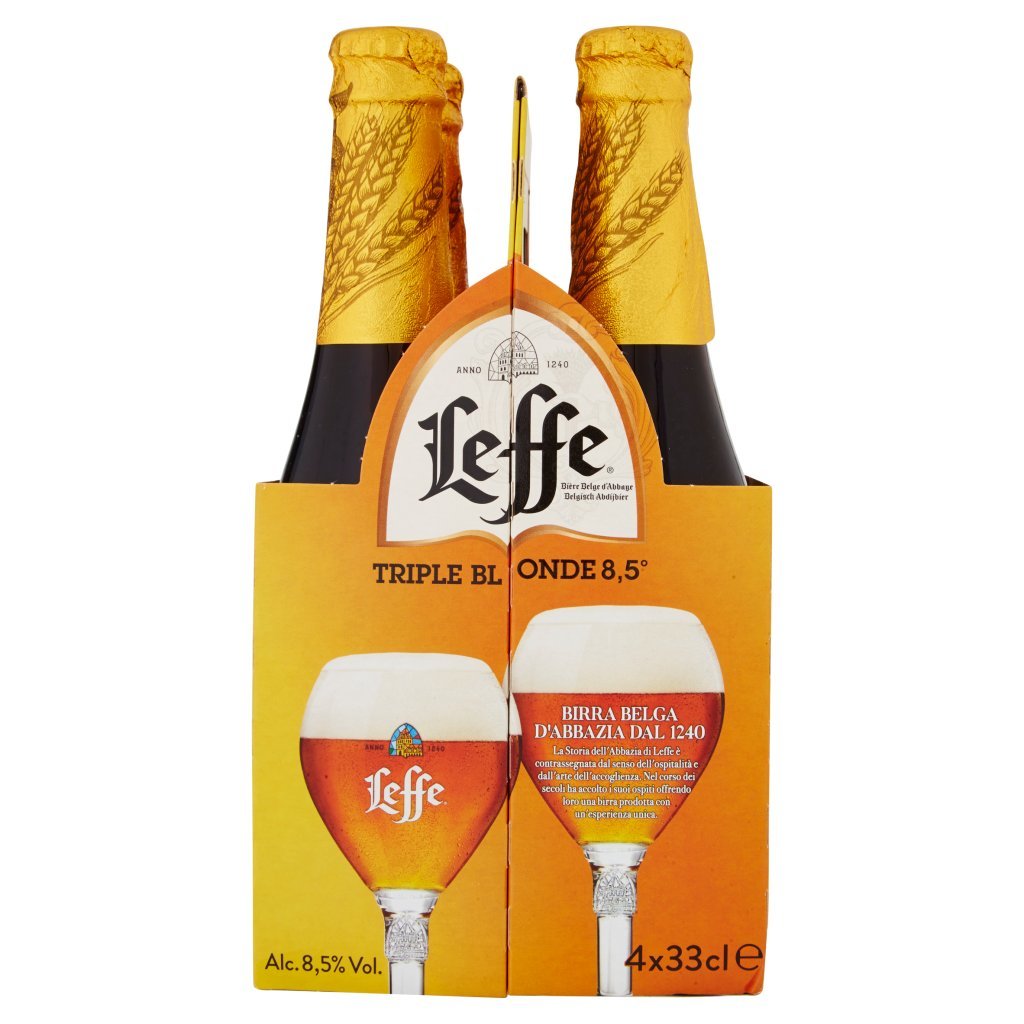 Leffe Leffe Triple Birra Dorata Belga d'Abbazia Doppio Malto Non Filtrata Bottiglia 4x33cl