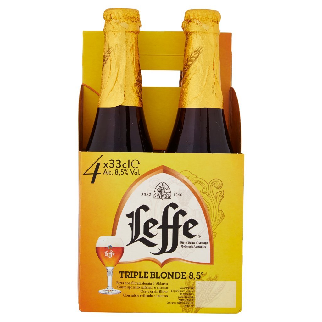 Leffe Leffe Triple Birra Dorata Belga d'Abbazia Doppio Malto Non Filtrata Bottiglia 4x33cl