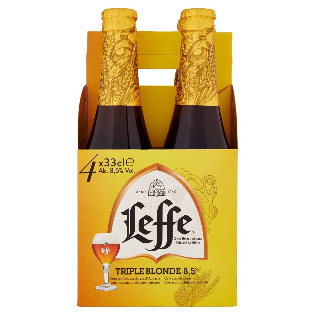 Leffe Leffe Triple Birra Dorata Belga d'Abbazia Doppio Malto Non Filtrata Bottiglia 4x33cl