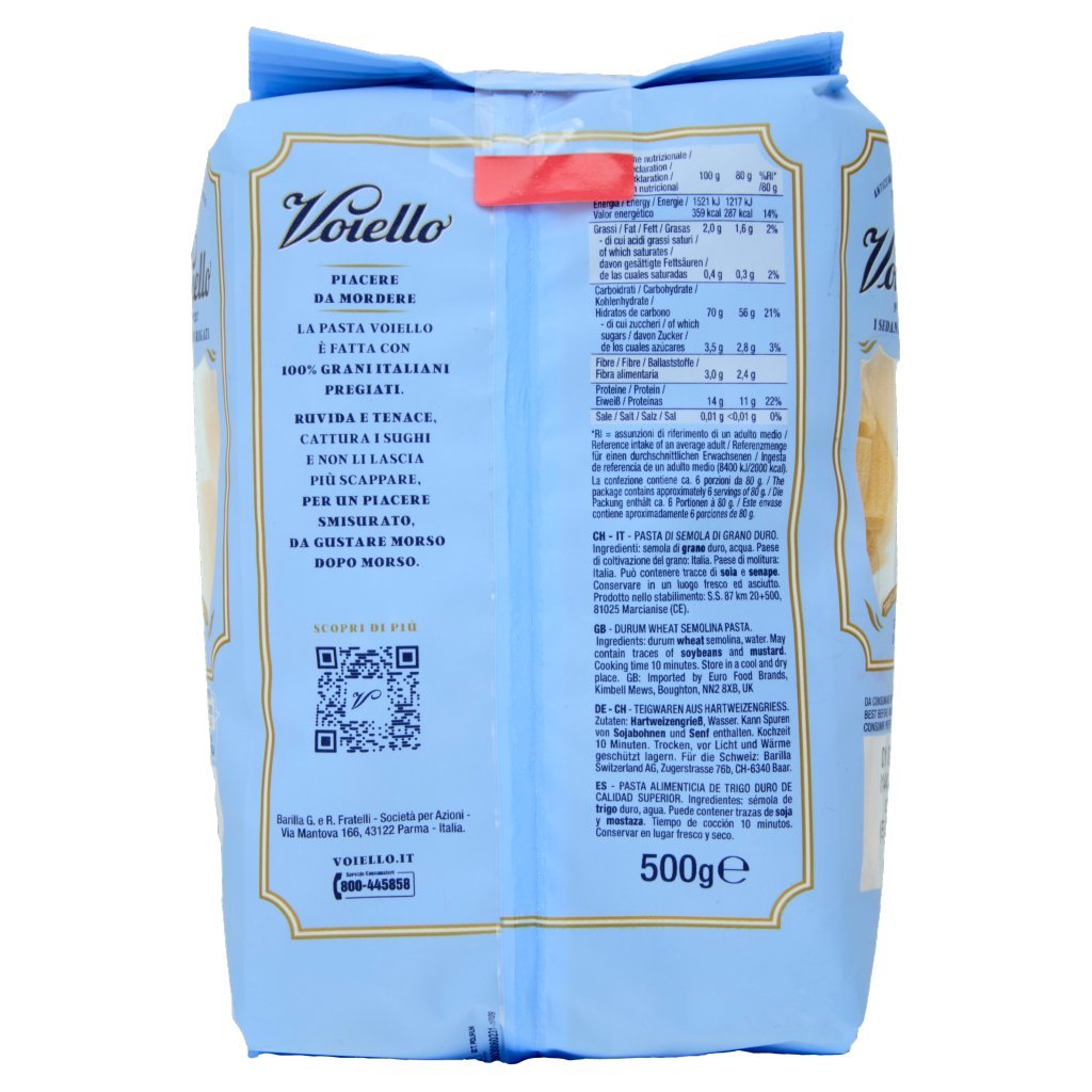 Voiello Pasta i Sedani Rigati N°127 Grani 100% Italiani Trafilata Bronzo